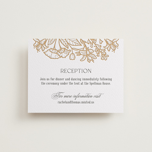 This is a faux gold letterpress wedding invitations with letterpress by Pink House Press called spellbound printing on somerset500 in standard