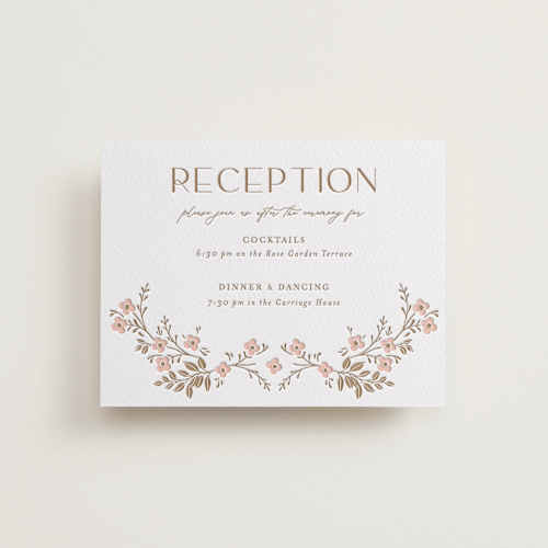 This is a matte gold letterpress wedding invitations with letterpress by Susan Zinader called wildflower garland printing on somerset500 in standard