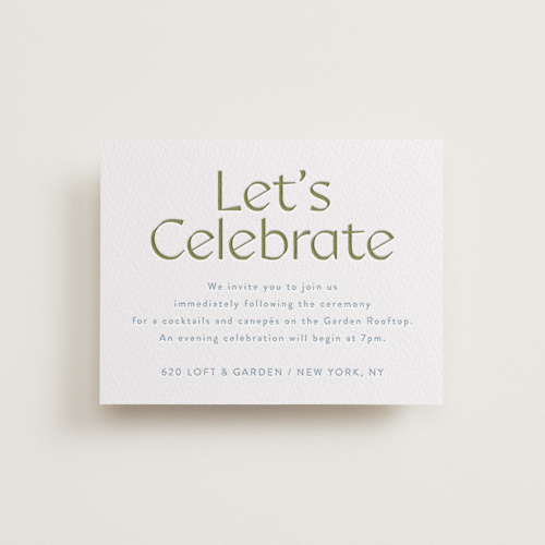 This is a pistachio letterpress wedding invitations with letterpress by Melanie Kosuge called ayumi printing on somerset500 in standard