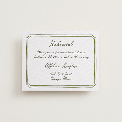 This is a moss enclosure cards with letterpress by Cass Loh called handwritten printing on somerset500 in standard