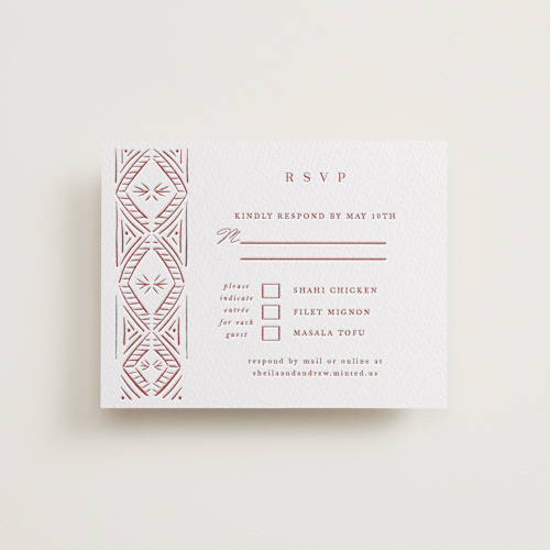 This is a rosewood rsvp cards with letterpress by Kanika Mathur called taj printing on somerset500 in standard