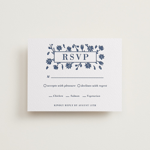 This is a aegean rsvp cards with letterpress by Oma N. Ramkhelawan called pressed frame printing on somerset500 in standard