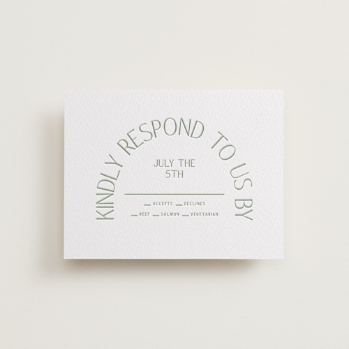 This is a mint rsvp cards with letterpress by Angela Thompson called romance arch printing on somerset500 in standard