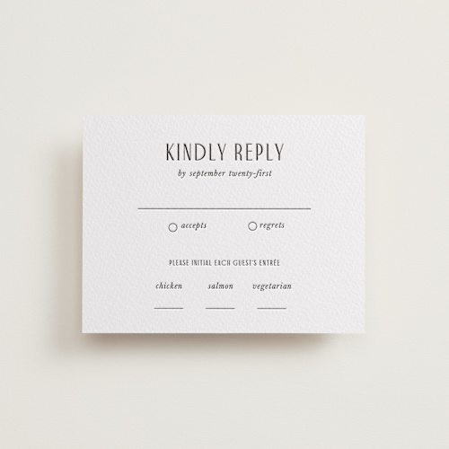 This is a black rsvp cards with letterpress by Pati Cascino called leaves printing on somerset500 in standard