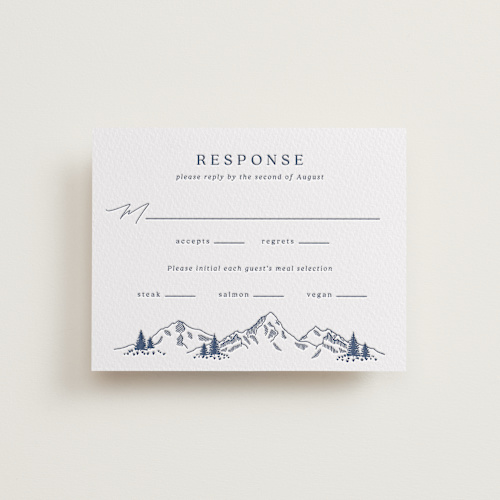 This is a aegean rsvp cards with letterpress by Olivia Raufman called arête printing on somerset500 in standard