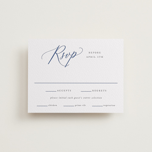 This is a lapis rsvp cards with letterpress by Hooray Creative called statement names printing on somerset500 in standard