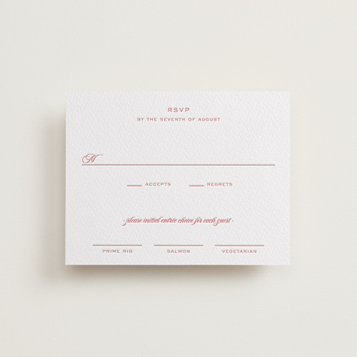 This is a rose rsvp cards with letterpress by Megan Davis called bowery printing on somerset500 in standard