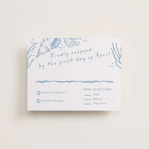 This is a sky blue rsvp cards with letterpress by Oscar and Emma - Karly Depew called shoreline printing on somerset500 in standard