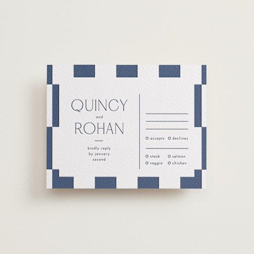 This is a navy rsvp cards with letterpress by Blustery August called beech printing on somerset500 in standard