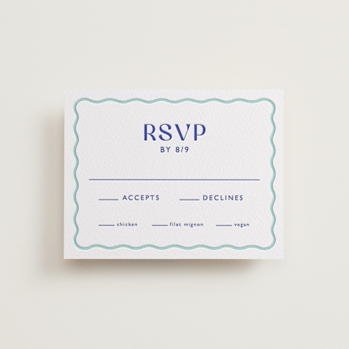 This is a blue violet rsvp cards with letterpress by Olivia Raufman called with a twist printing on somerset500 in standard