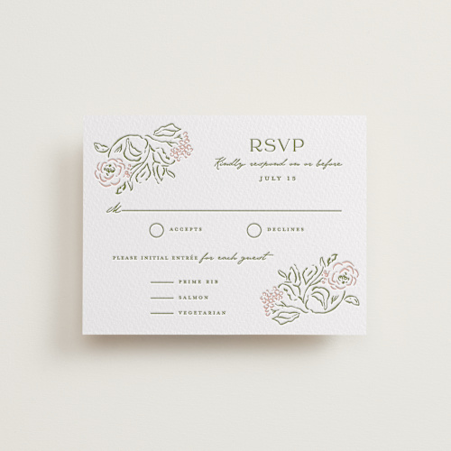 This is a nude rsvp cards with letterpress by Susan Zinader called sketched foliage printing on somerset500 in standard