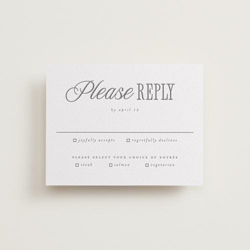 This is a gravel rsvp cards with letterpress by Vera Lim called icon printing on somerset500 in standard