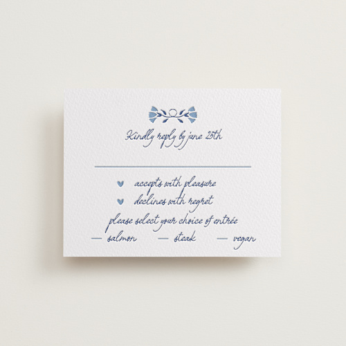 This is a lapis rsvp cards with letterpress by Tamara Hilje called talavera printing on somerset500 in standard