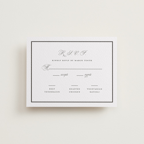 This is a soft black rsvp cards with letterpress by mo kelley called the day printing on somerset500 in standard