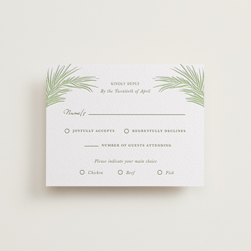 This is a tea green rsvp cards with letterpress by Lucrecia Caporale called shoreline elegance printing on somerset500 in standard