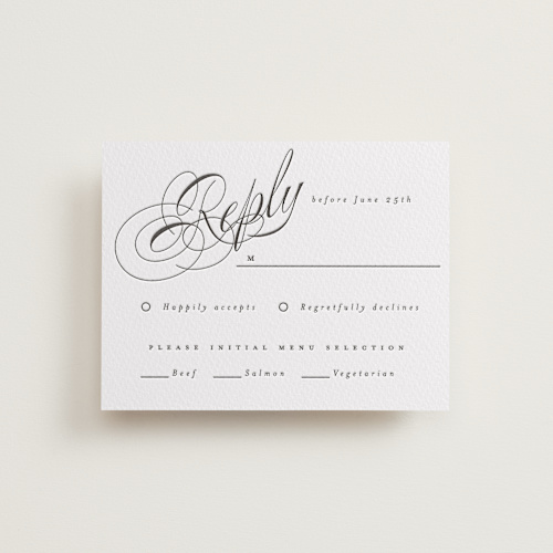 This is a soft black rsvp cards with letterpress by Hudson meet Rose called forever printing on somerset500 in standard