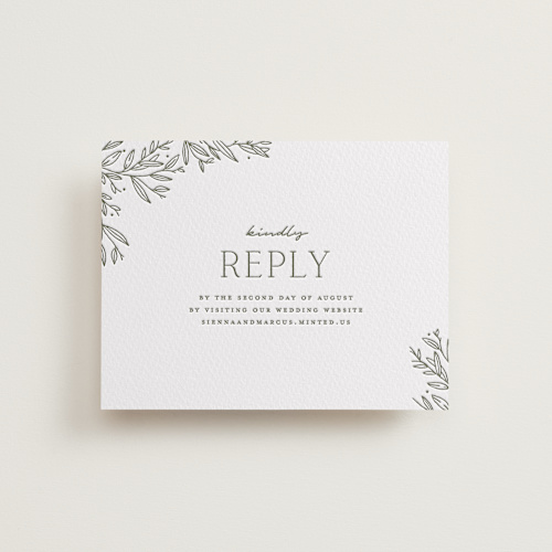 This is a moss rsvp cards with letterpress by Oscar and Emma - Karly Depew called beauty of nature printing on somerset500 in standard