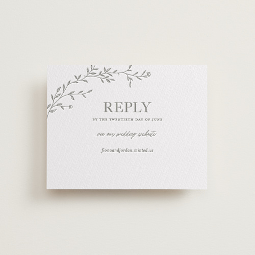 This is a ash rsvp cards with letterpress by Vera Lim called jasmine printing on somerset500 in standard