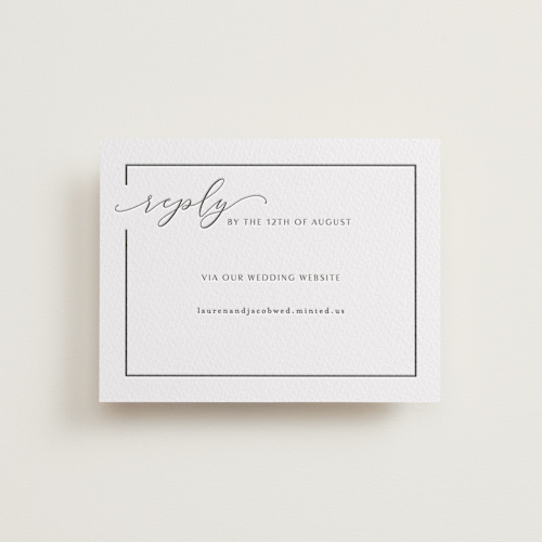 This is a pewter rsvp cards with letterpress by Nicole Walsh called asymmetry printing on somerset500 in standard