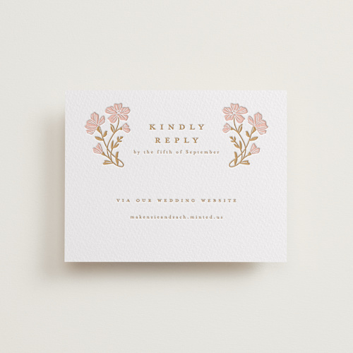 This is a faux gold rsvp cards with letterpress by Everett Paper Goods called mirror floral printing on somerset500 in standard
