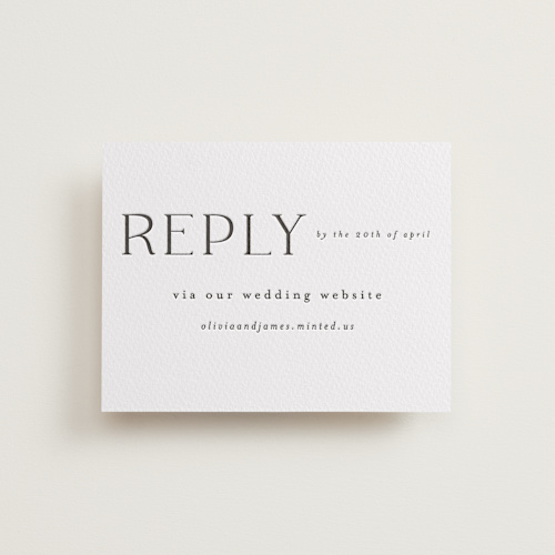 This is a soft black rsvp cards with letterpress by Vera Lim called bold names printing on somerset500 in standard
