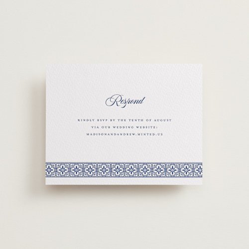 This is a lapis rsvp cards with letterpress by Angela Garrick called tiled printing on somerset500 in standard