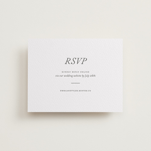 This is a pewter rsvp cards with letterpress by Eric Clegg called magnolia printing on somerset500 in standard