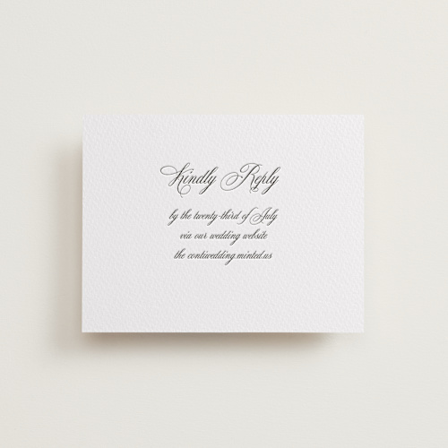 This is a soft black rsvp cards with letterpress by Benita Crandall called palazzo printing on somerset500 in standard