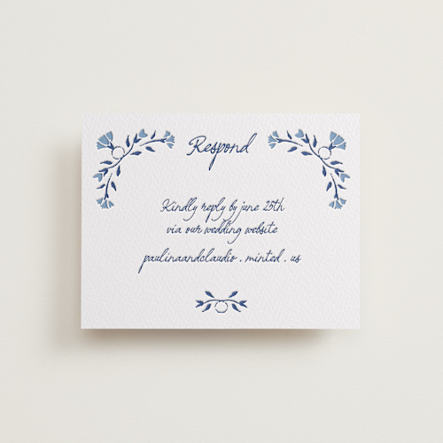This is a lapis rsvp cards with letterpress by Tamara Hilje called talavera printing on somerset500 in standard