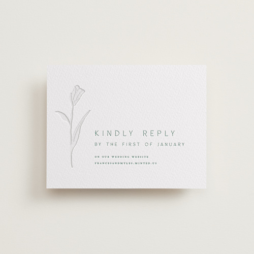 This is a cucumber rsvp cards with letterpress by Amy Kross called perennial printing on somerset500 in standard