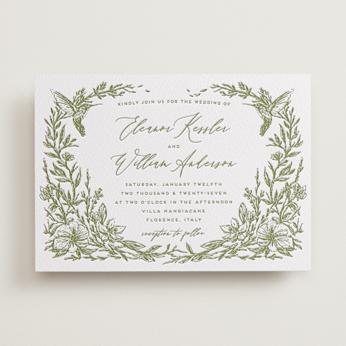 This is a pistachio letterpress wedding invitations with letterpress by Grae called eden printing on somerset500 in standard