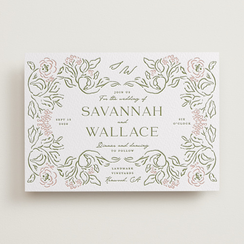 This is a nude letterpress wedding invitations with letterpress by Susan Zinader called sketched foliage printing on somerset500 in standard