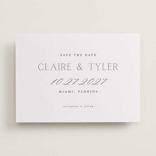 This is a moss save the date with letterpress by Vanessa Doyle called mark the calendar printing on somerset500 in standard
