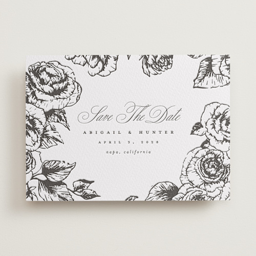 This is a garden save the date with letterpress by Leah Bisch called garden printing on coventry320 in standard