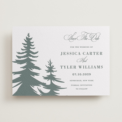 This is a stone save the date with letterpress by Teju Reval called evergreen printing on somerset500 in standard
