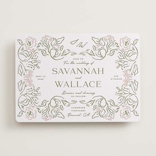 This is a nude letterpress wedding invitations with letterpress by Susan Zinader called sketched foliage printing on somerset500 in standard