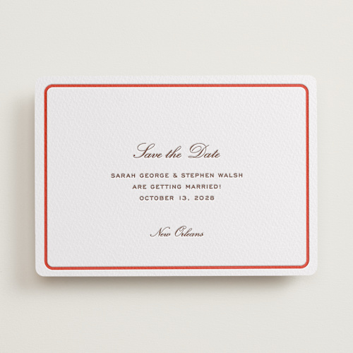 This is a verona sunset save the date with letterpress by Megan Davis called aperitif printing on somerset500 in standard