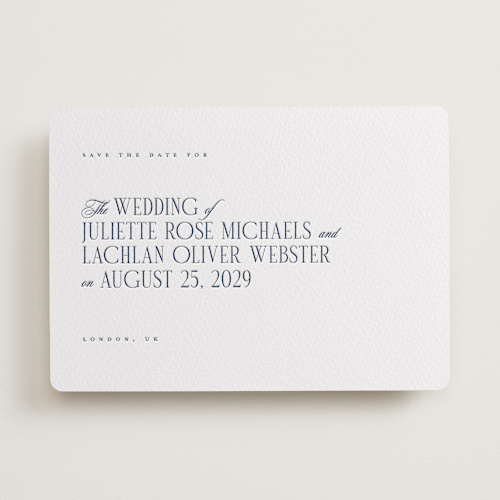 This is a aegean save the date with letterpress by Hudson meet Rose called london printing on somerset500 in standard