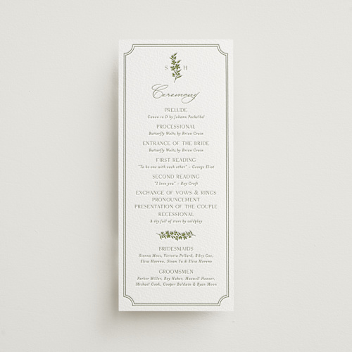 This is a pistachio unique wedding programs with letterpress by Yaling Hou Suzuki called simply elegant printing on somerset500 in 4x9
