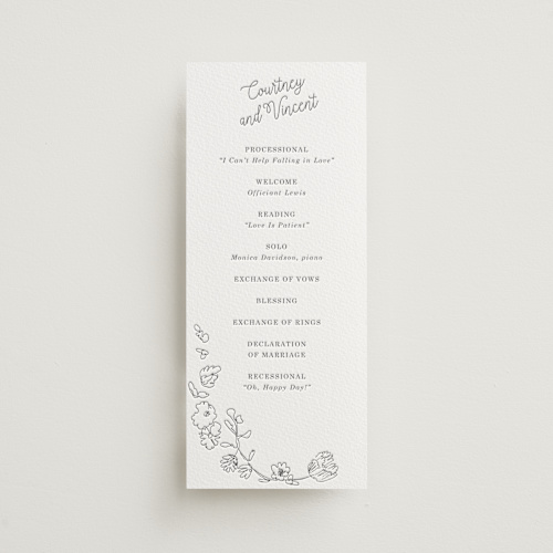 This is a gravel unique wedding programs with letterpress by Baumbirdy called note printing on somerset500 in 4x9
