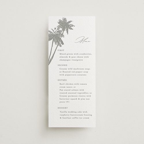 This is a ash menu cards with letterpress by Janean Hinger called warm winds printing on somerset500 in standard
