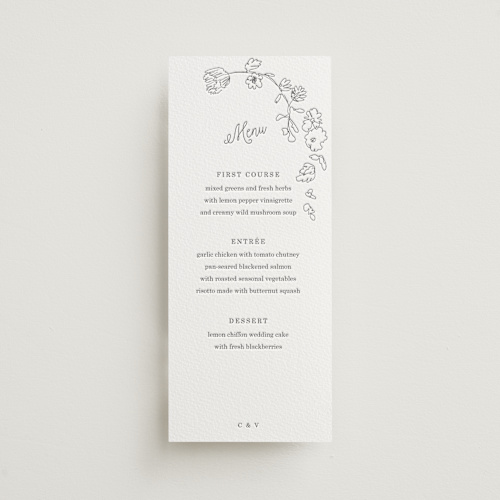 This is a gravel menu cards with letterpress by Baumbirdy called note printing on somerset500 in 4x9