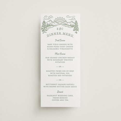 This is a mint menu cards with letterpress by Paper Sun Studio called on the horizon printing on somerset500 in standard