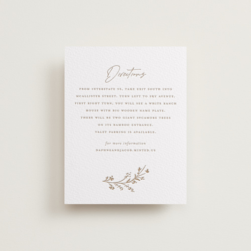 This is a matte gold letterpress wedding invitations with letterpress by chocomocacino called mille-feuille printing on somerset500 in standard