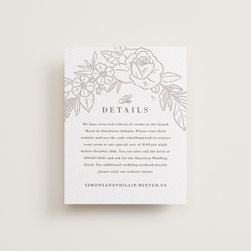 This is a coffee letterpress wedding invitations with letterpress by Kristen Smith called sketched blooms printing on somerset500 in standard