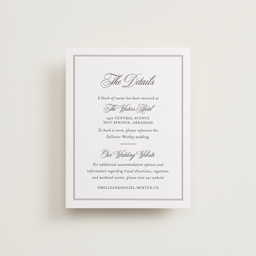 This is a soft black letterpress wedding invitations with letterpress by Melinda Denison called royal printing on somerset500 in standard