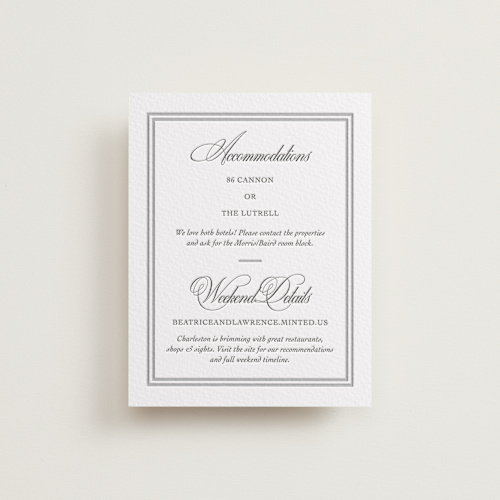 This is a charcoal letterpress wedding invitations with letterpress by Megan Davis called bradford printing on somerset500 in standard