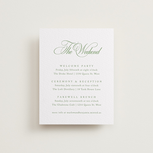 This is a cucumber letterpress wedding invitations with letterpress by Kelly Schmidt called chic script printing on somerset500 in standard
