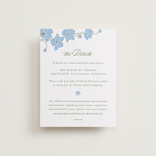This is a sky blue letterpress wedding invitations with letterpress by letterfix called anemones printing on somerset500 in standard
