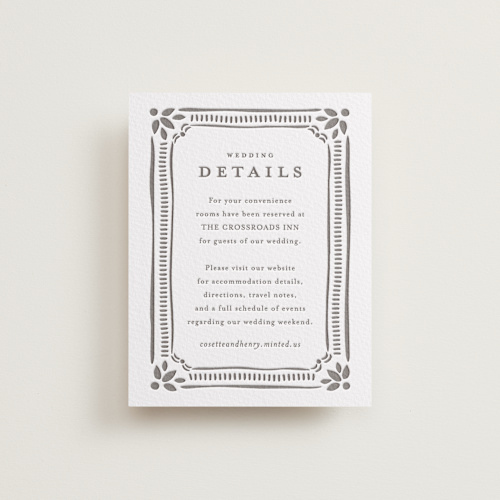 This is a graphite letterpress wedding invitations with letterpress by Melanie Kosuge called cosette printing on somerset500 in standard